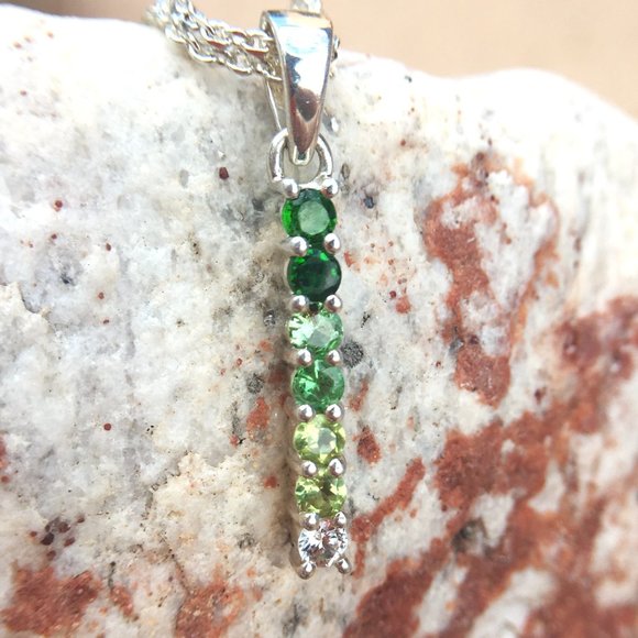 Genuine Gems Green Ombre Pendant .925 Silver Tsavorite Peridot Chrome Diopside - Picture 11 of 16